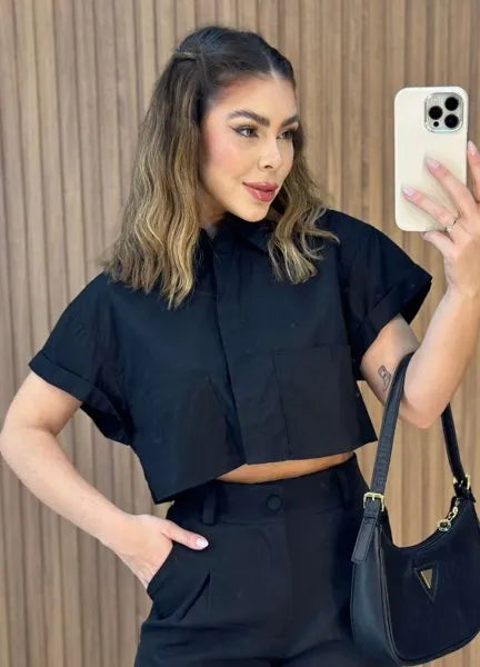 Camisa Cropped Aline - Preto