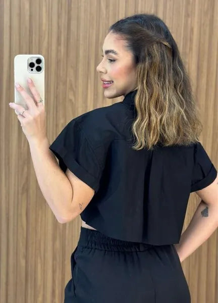 Camisa Cropped Aline - Preto