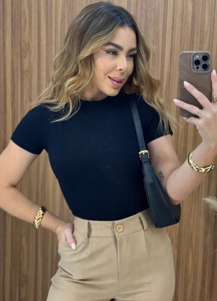 Blusa Bia Canelada Power - Preto