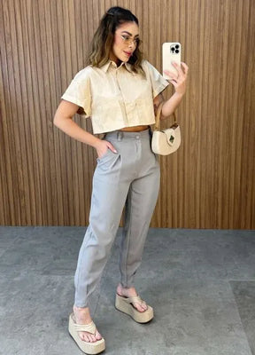 Camisa cropped Aline - Nude