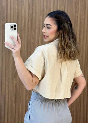 Camisa cropped Aline - Nude