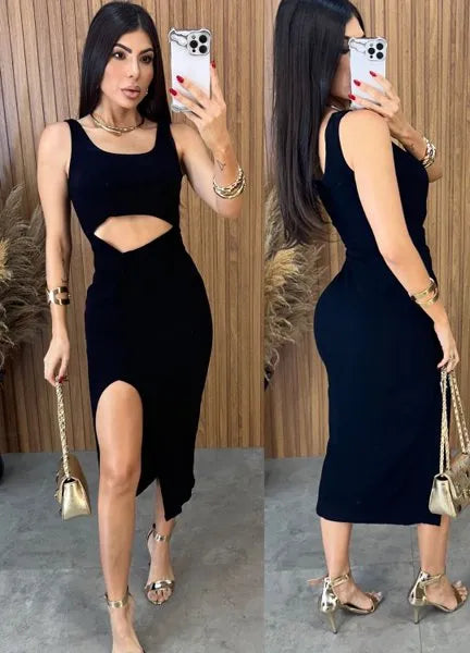 Vestido Midi Regata Nó - Preto