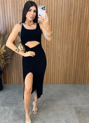 Vestido Midi Regata Nó - Preto