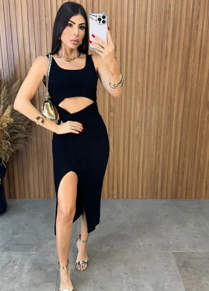 Vestido Midi Regata Nó - Preto