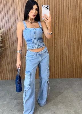 Calça Jeans Cargo - Lavagem Média