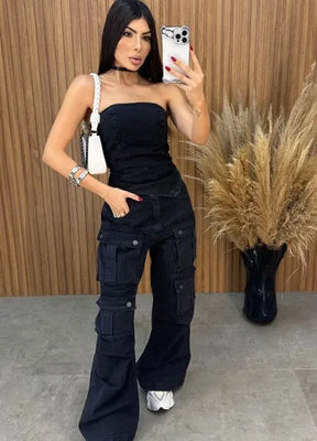 Calça Jeans Cargo Alcance - Preta