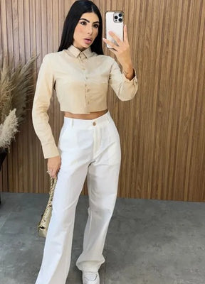Camisa Cropped Malu - Nude