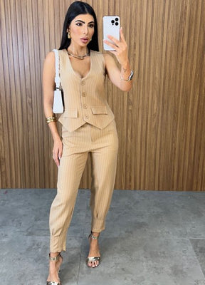 Conjunto Sara Risca De Giz - Nude
