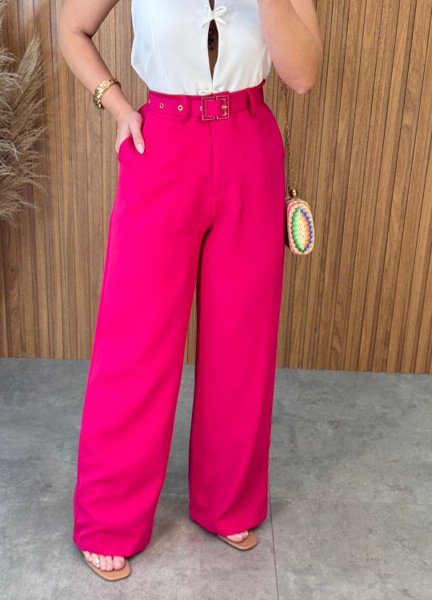 Calça Pantalona C/Cinto - Pink