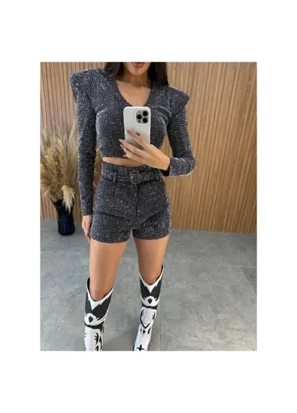 Short Pedrarias Super Luxo New  Preto