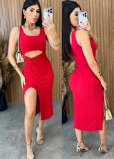 Vestido Midi Regata Nó - Vermelho