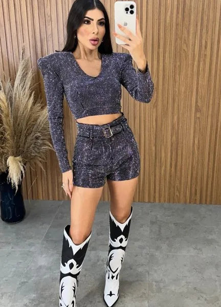 Short Pedrarias Super Luxo New  Preto