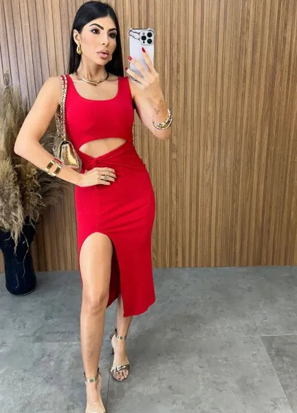 Vestido Midi Regata Nó - Vermelho