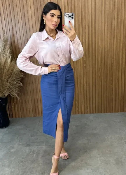 Camisa Linho Mavie - Rosa Chá
