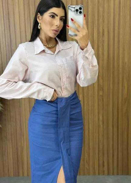 Camisa Linho Mavie - Rosa Chá
