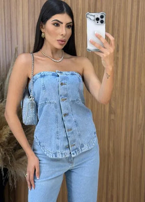 Blusa Jeans Camila - Lavagem Clara