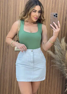 Short/Saia Jeans Aline - Branco