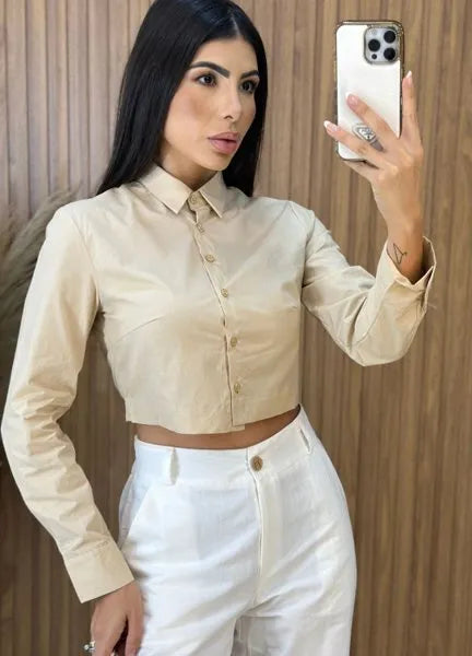 Camisa Cropped Malu - Nude