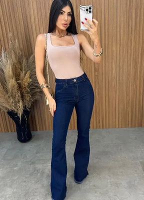 Calça Jeans Flare Elastano - Lavagem Escura