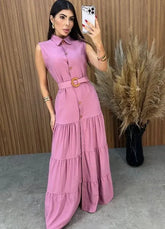 Vestido Olivia C/Cinto - Rosa Chá