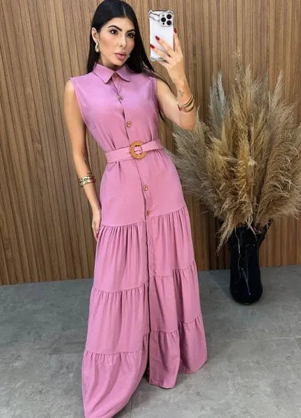 Vestido Olivia C/Cinto - Rosa Chá