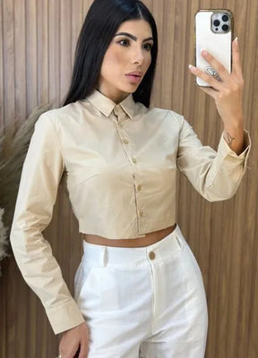 Camisa Cropped Malu - Nude