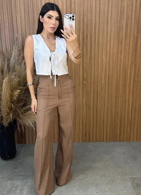 Calça Pantalona Amabel - Marrom