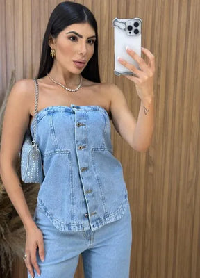 Blusa Jeans Camila - Lavagem Clara