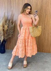 Vestido Nula Manga Laise - Salmão