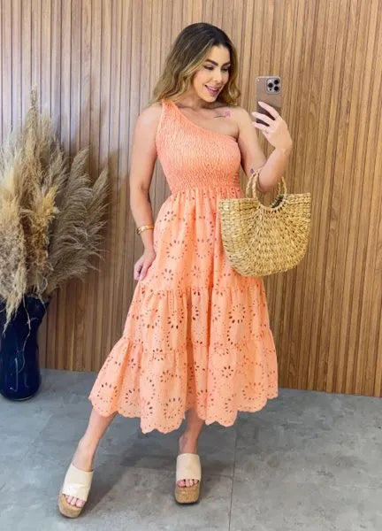 Vestido Nula Manga Laise - Salmão