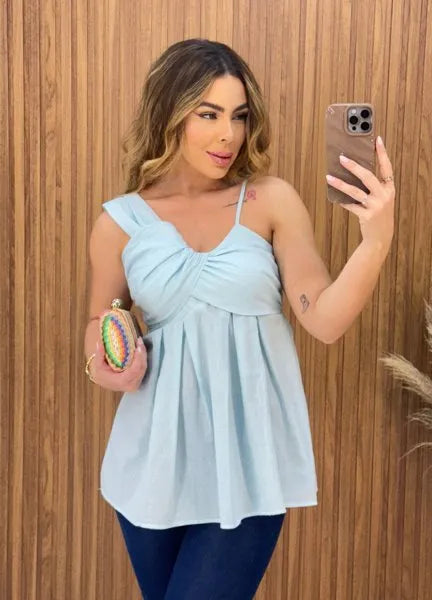 Blusa Madame Linho - Azul
