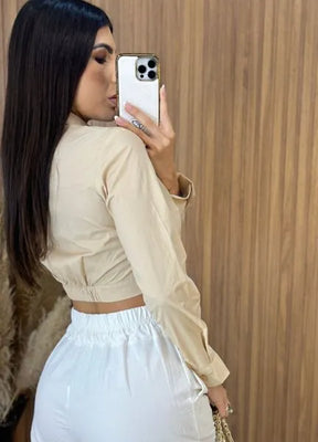 Camisa Cropped Malu - Nude