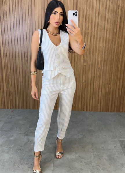 Conjunto Sara Risca De Giz - Branco