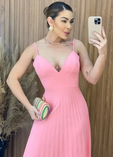 Vestido plissado - Rosa
