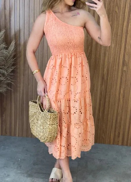 Vestido Nula Manga Laise - Salmão