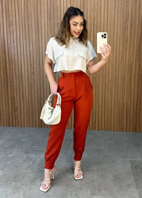 Camisa Cropped Linho - Cru