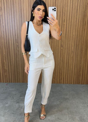 Conjunto Sara Risca De Giz - Branco