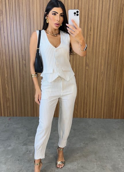 Conjunto Sara Risca De Giz - Branco