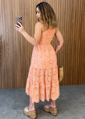 Vestido Nula Manga Laise - Salmão