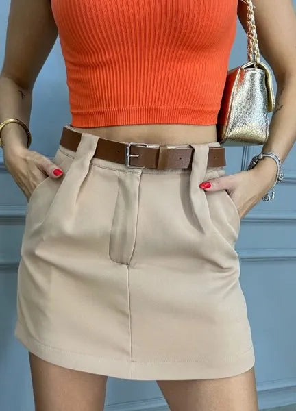 Short/Saia Glam Alfaiataria - Areia