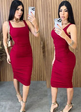 Vestido Midi Regata Drapeado - Vermelho