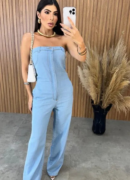 Macacão Jeans Virgínia - Lavagem Clara