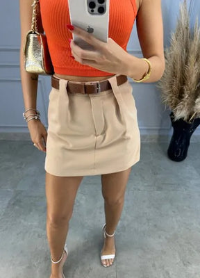 Short/Saia Glam Alfaiataria - Areia