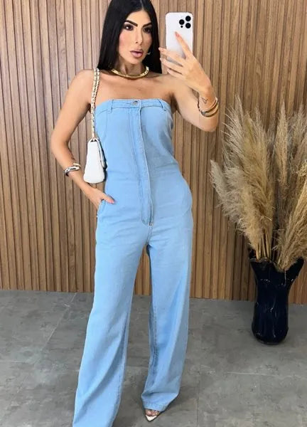 Macacão Jeans Virgínia - Lavagem Clara