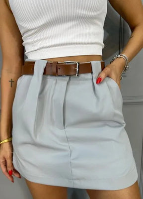 Short/Saia Glam Alfaiataria - Cinza