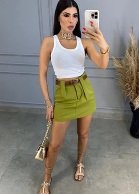 Short/Saia Glam Alfaiataria - Pistache