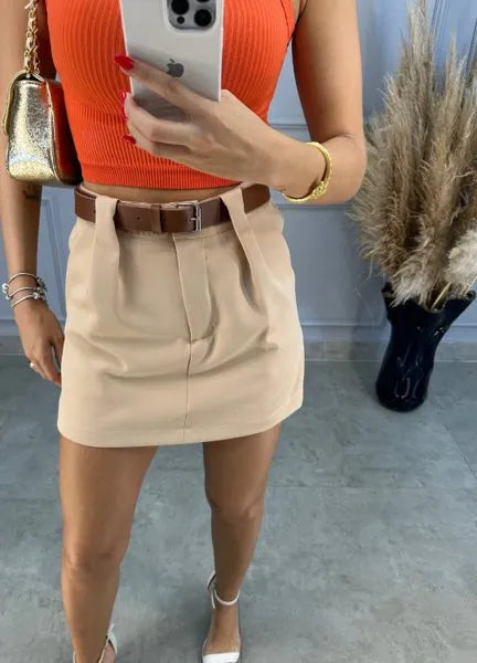 Short/Saia Glam Alfaiataria - Areia
