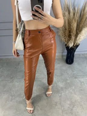 Calça Mônaco Couro Eco - Caramelo