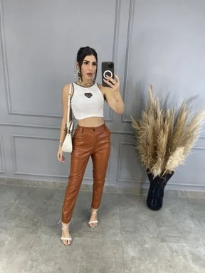 Calça Mônaco Couro Eco - Caramelo