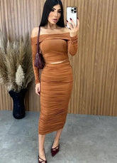 Conjunto Lara Drapeado - Caramelo